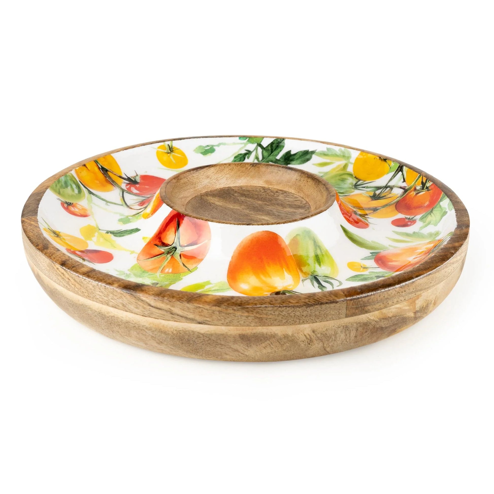 Candlelight Tomatoes Mango Wood Chip & Dip Dish