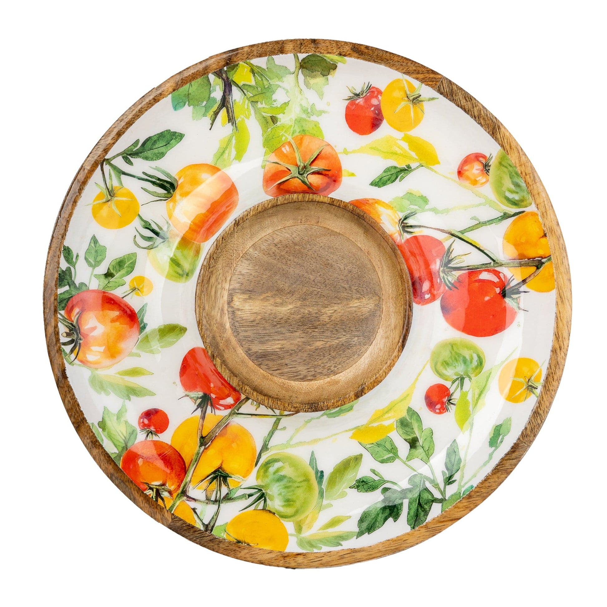 Candlelight Tomatoes Mango Wood Chip & Dip Dish
