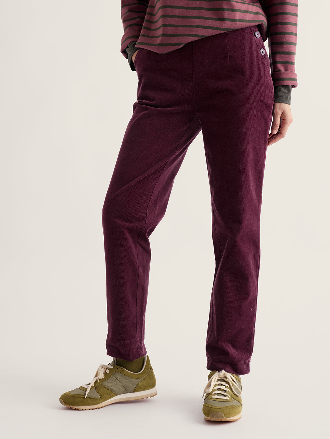Seasalt Cornwall Crackington tapered organic cotton trousers with side button fastening