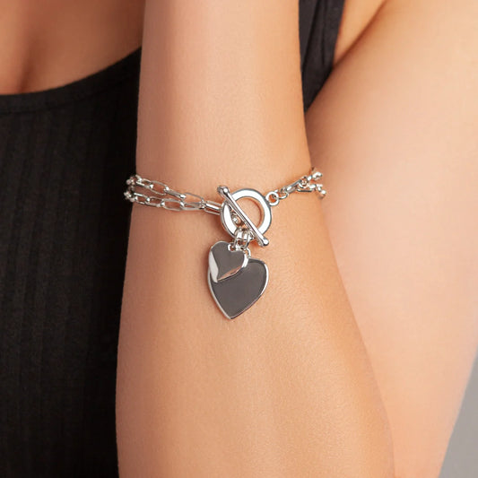 D&X Vibes White Gold Plated Stainless Steel T-Bar Bracelet