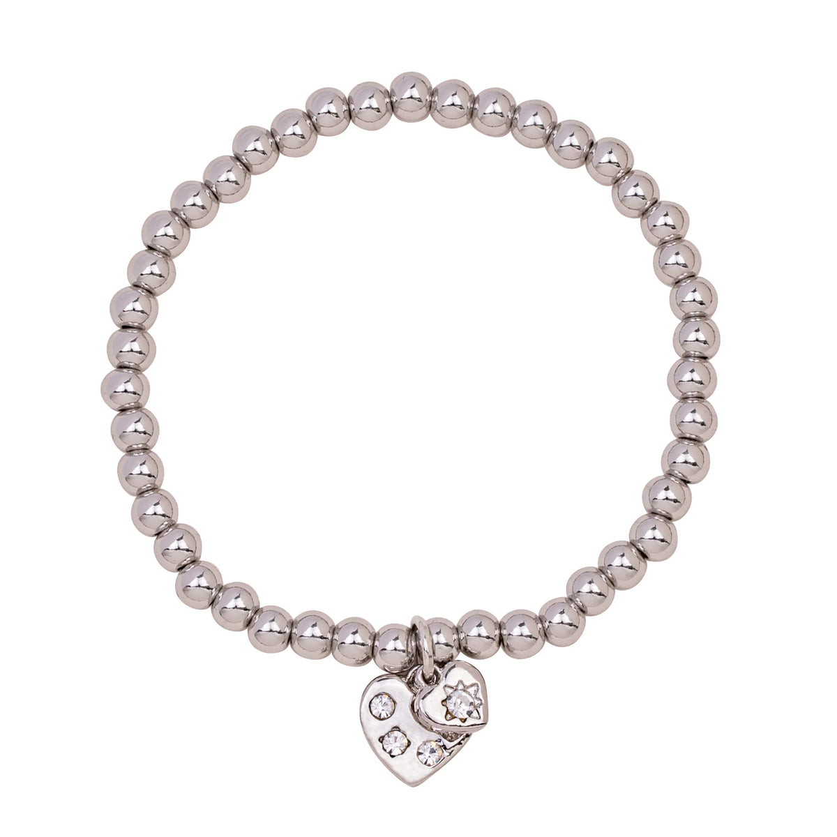 D&X Vibes White Gold Plated Stainless Steel Heart Charm Elasticated Bracelet