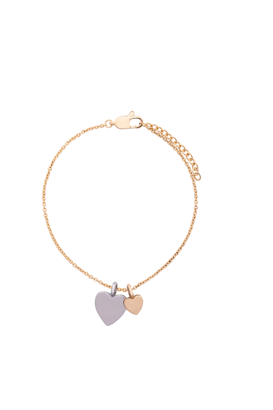 D&X Vibes Gold & White Gold Plated Stainless Steel Double Heart Bracelet