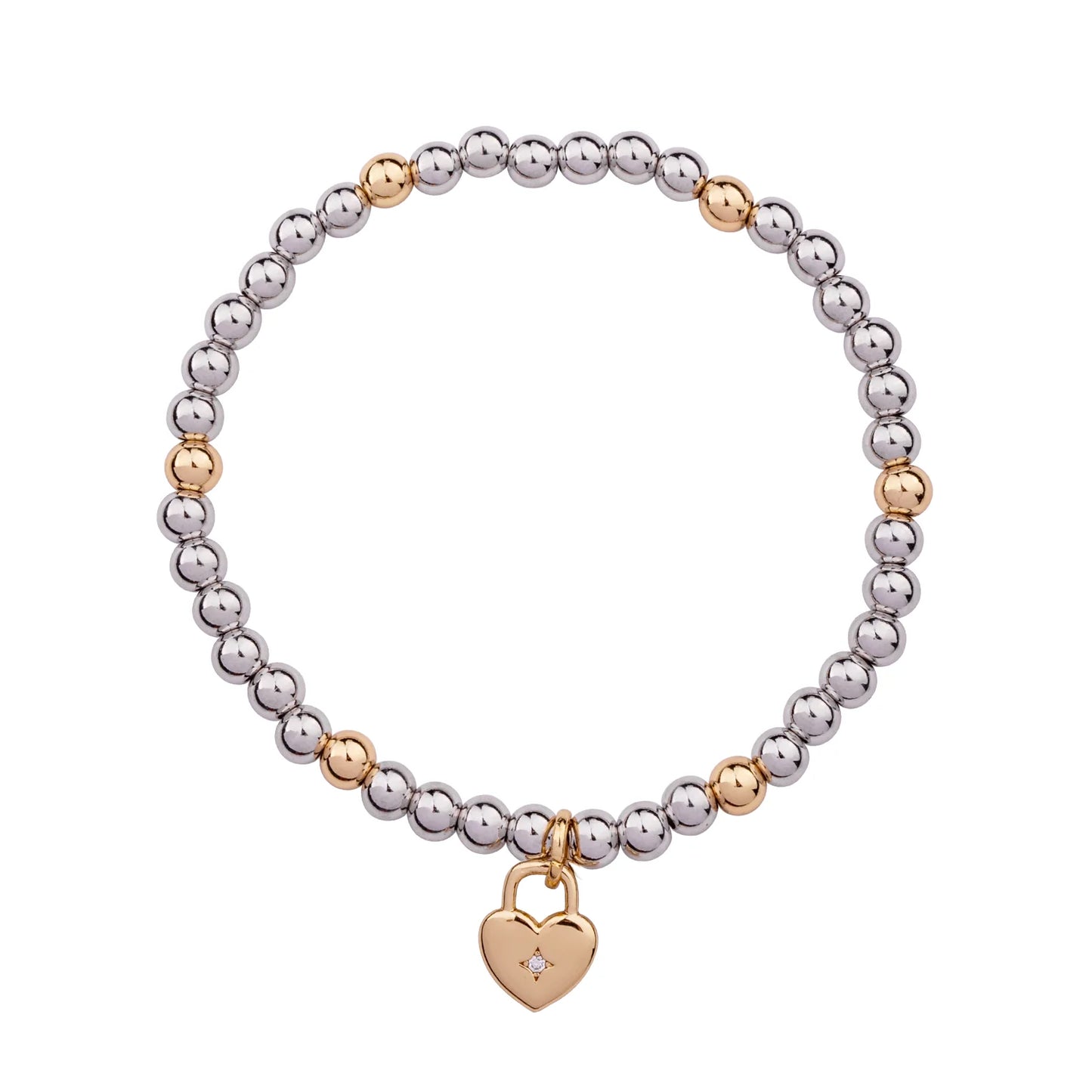 D&X Vibes Gold & White Gold Plated Stainless Steel Heart lock Elasticated Bracelet