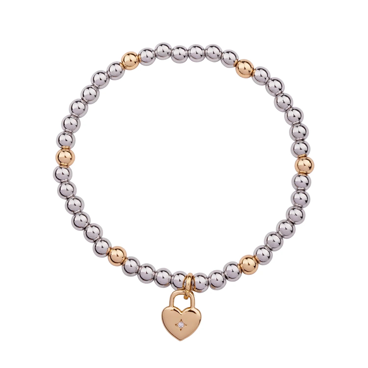 D&X Vibes Gold & White Gold Plated Stainless Steel Heart lock Elasticated Bracelet