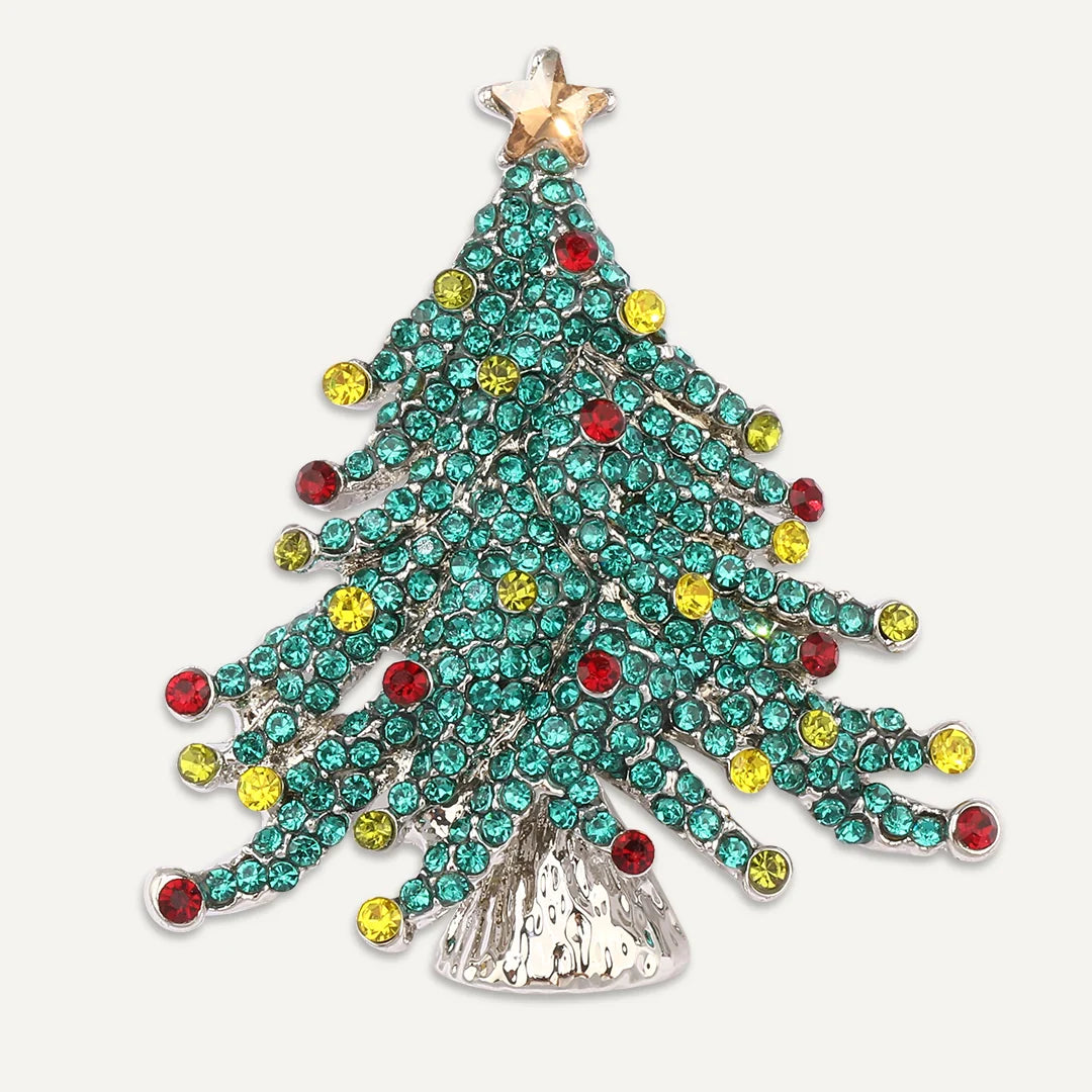 D&X Silver-Tone Plated Christmas Tree Pin Brooch