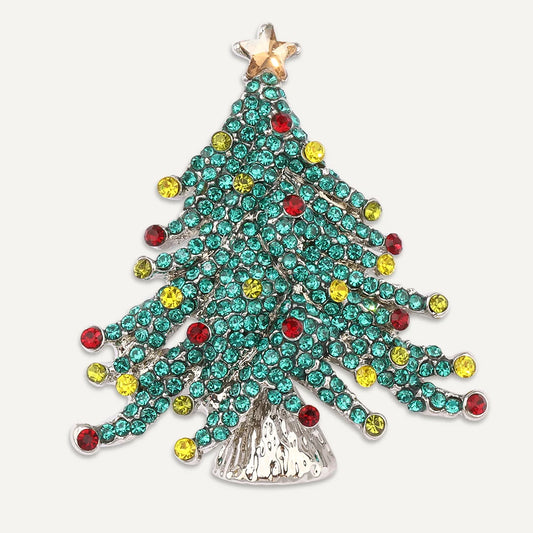D&X Silver-Tone Plated Christmas Tree Pin Brooch