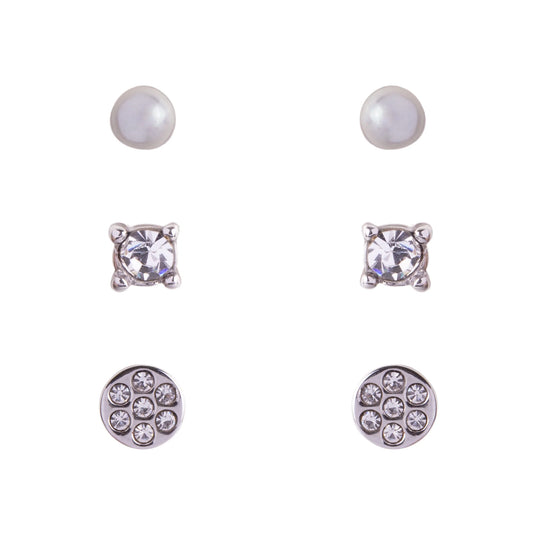 D&X Keira White Gold Plated and Crystal Contemporary Stud Earrings