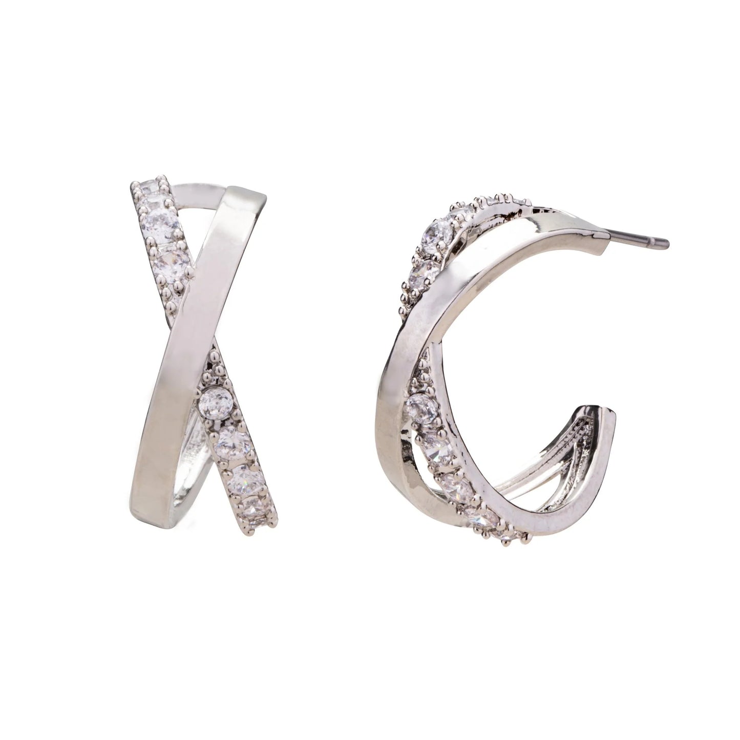 D&X Kylie Silver-plated Cubic Zirconia Criss Cross Hoop Earrings