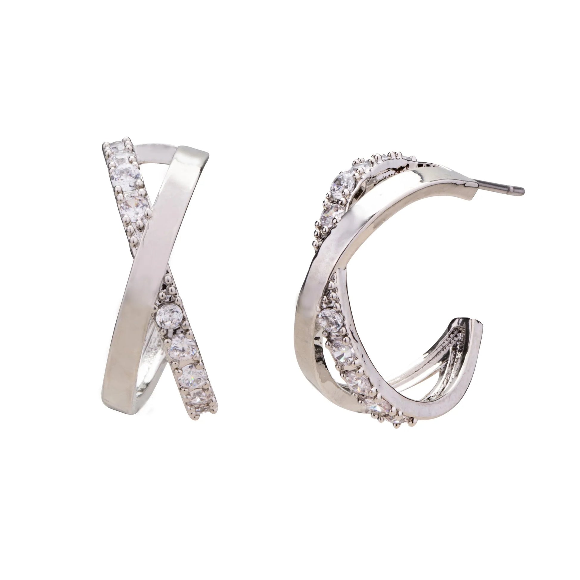 D&X Kylie Silver-plated Cubic Zirconia Criss Cross Hoop Earrings