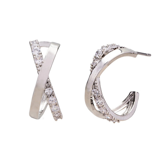 D&X Kylie Silver-plated Cubic Zirconia Criss Cross Hoop Earrings