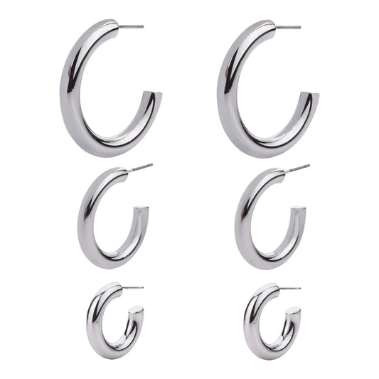 D&X Alesha Silver-plated Hoop Earrings 3-Pair