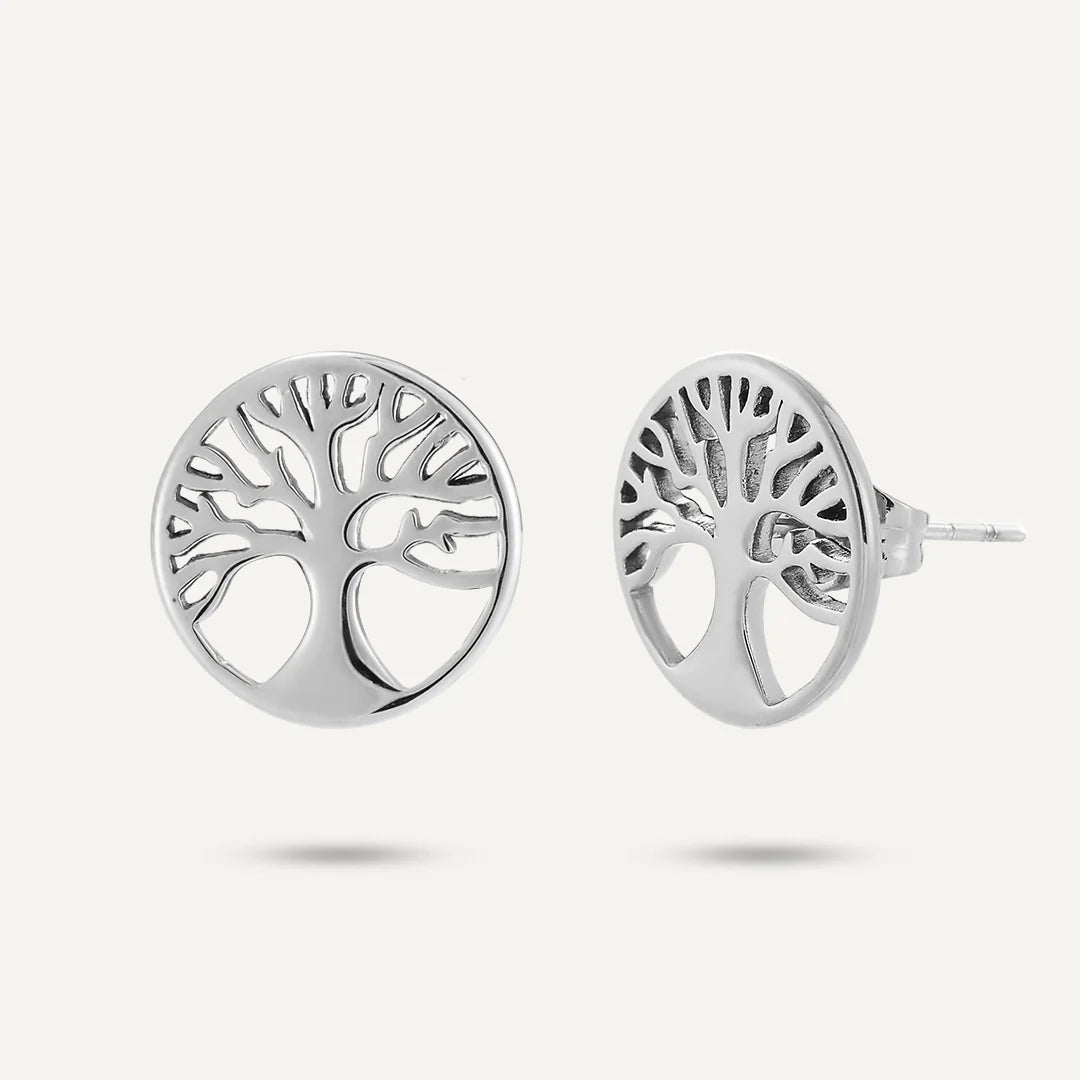 D&X Keira Tree Of Life Rhodium Silver Plated Stud Earrings