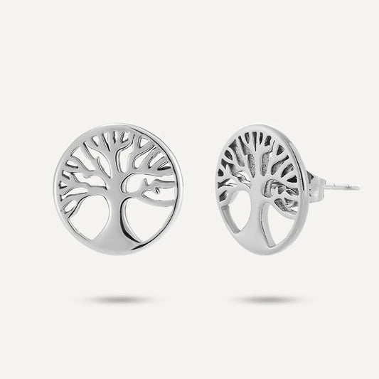 D&X Keira Tree Of Life Rhodium Silver Plated Stud Earrings
