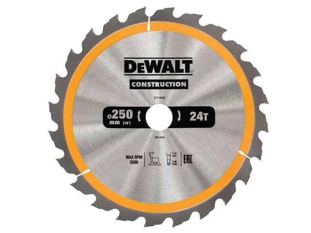 Dewalt Stationary Construction Circular Saw Blade 250 x 30mm x 24T