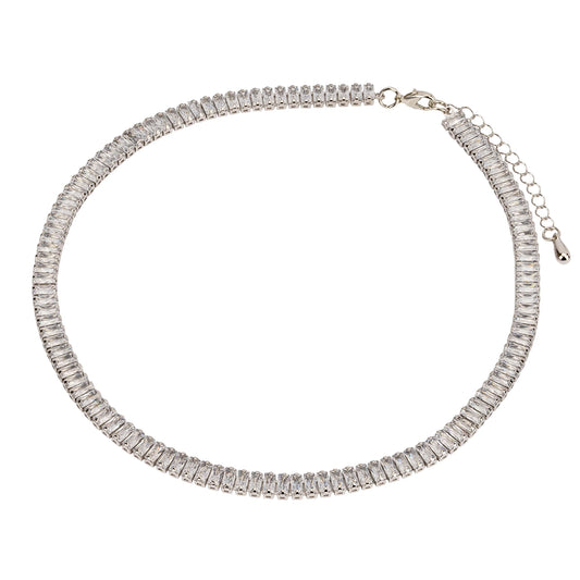 D&X Elizabeth Rhodium Silver Cubic Zirconia Necklace