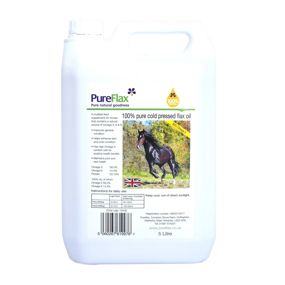PureFlax Linseed Oil for Horses feed supplement container