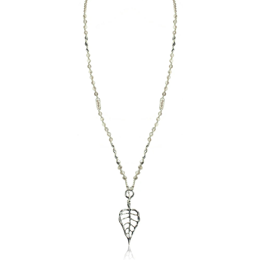 D&X Asteria  Leaf Pendant Silver Semi-Precious Stone Necklace