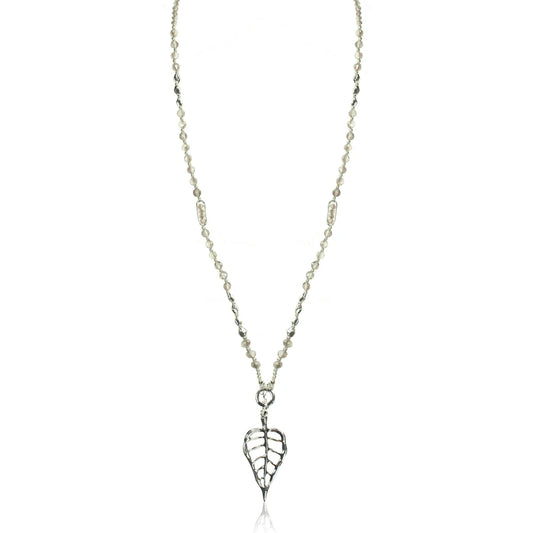 D&X Asteria  Leaf Pendant Silver Semi-Precious Stone Necklace