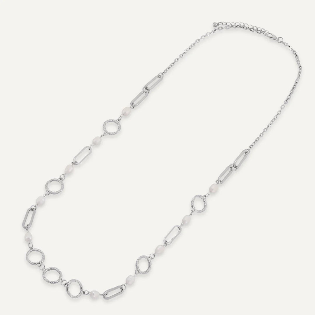 D&X Audrey Faux Pearls Rhodium Silver-Cream Long Necklace