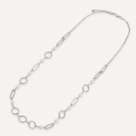 D&X Audrey Faux Pearls Rhodium Silver-Cream Long Necklace