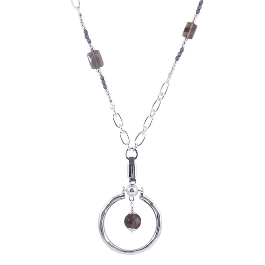 D&X Gaia Silver Semi Precious Stone Long Necklace