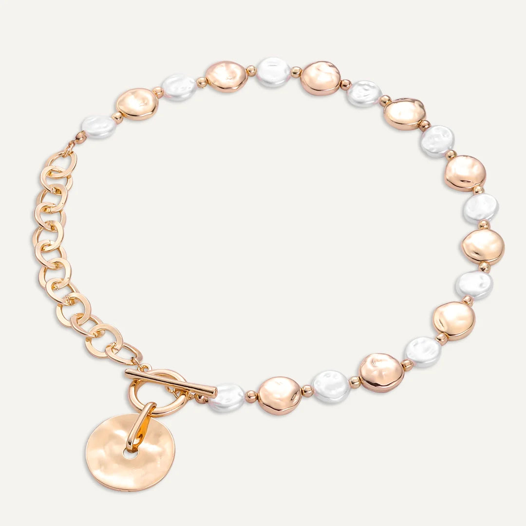D&X Gold Tone-plated Pearl Disc Necklace
