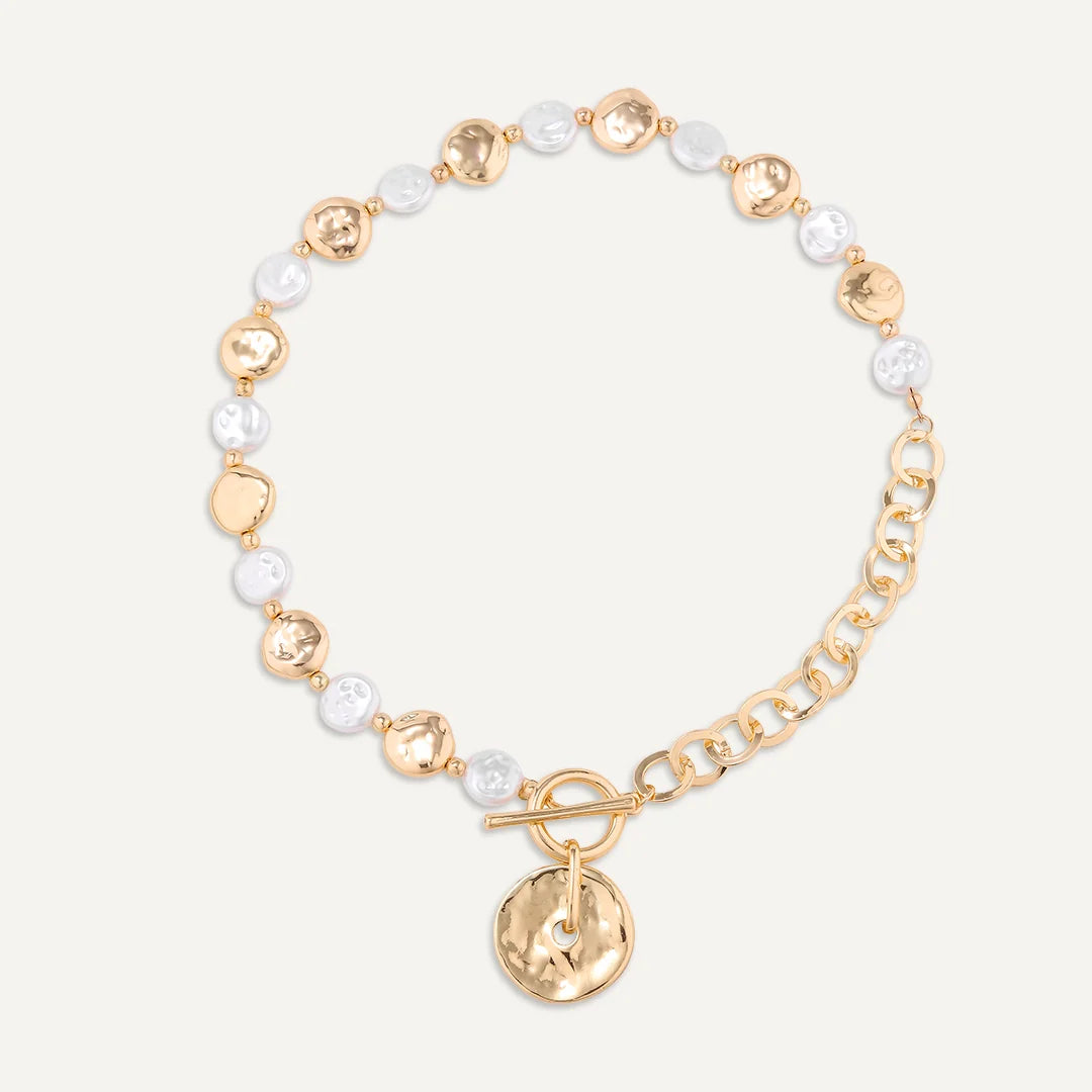 D&X Gold Tone-plated Pearl Disc Necklace