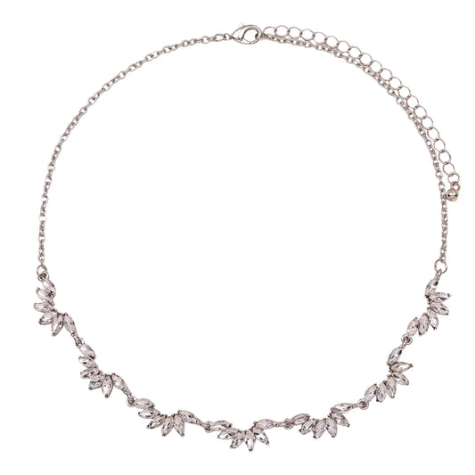 D&X Kylie Rhodium Silver & Crystal Contemporary Floral Pendant Necklace