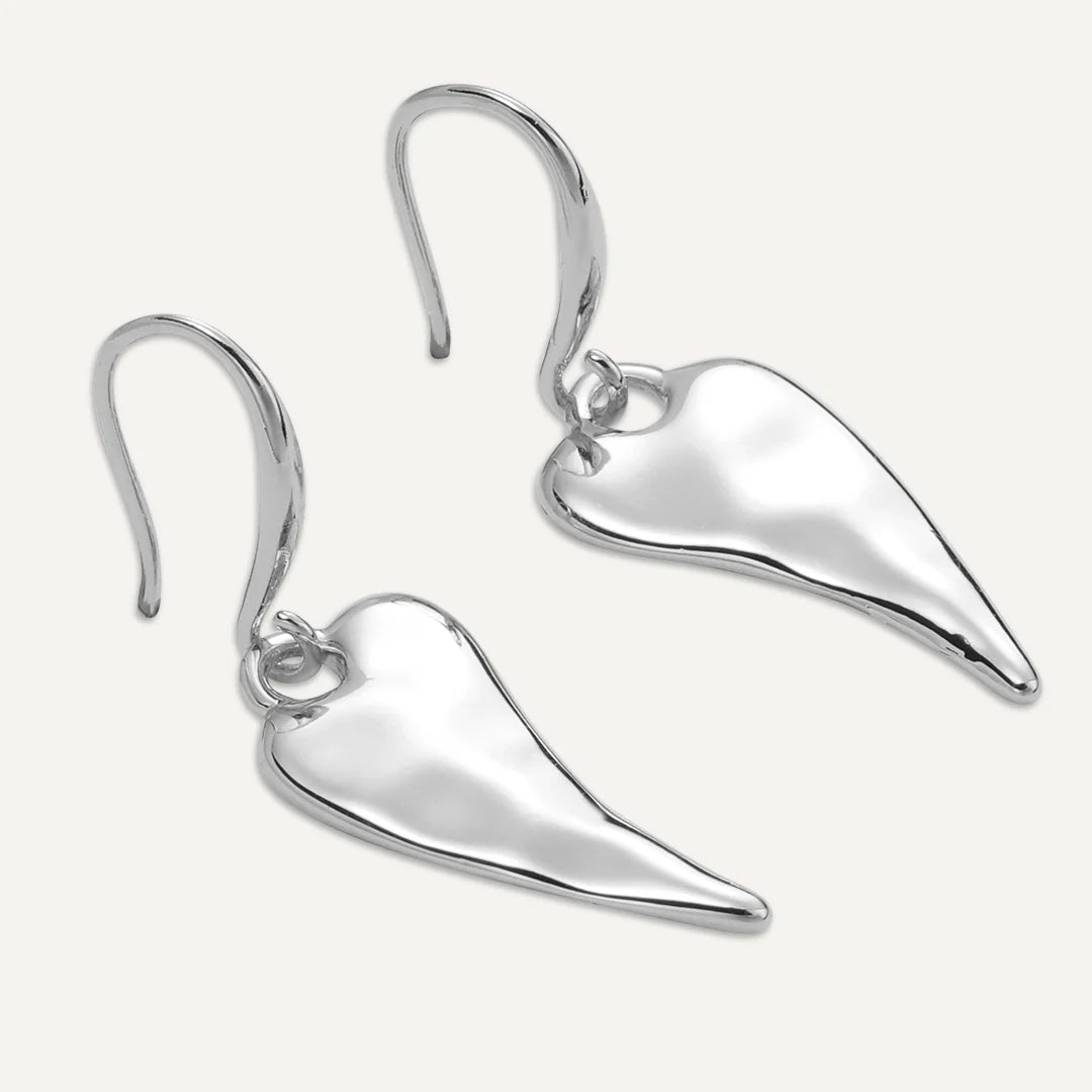 D&X Silver-Tone Plated Hammered Heart Drop Earrings