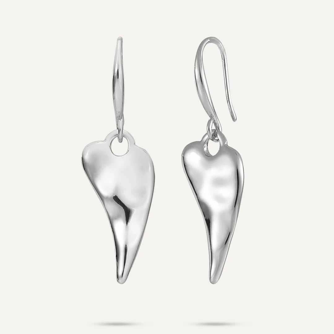 D&X Silver-Tone Plated Hammered Heart Drop Earrings