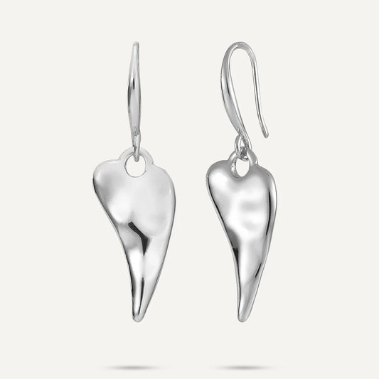 D&X Silver-Tone Plated Hammered Heart Drop Earrings