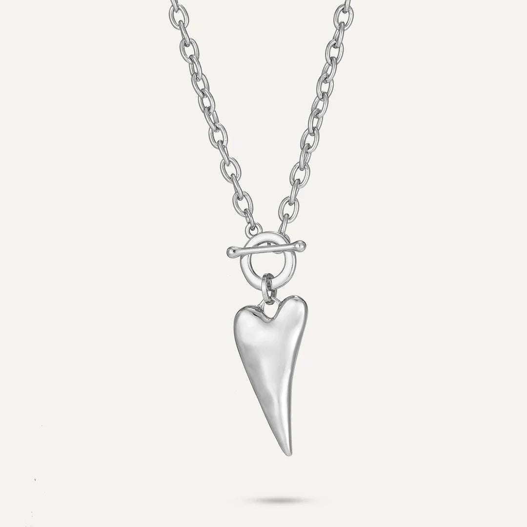 D&X Silver-Tone Plated T-Bar Heart Pendant Necklace
