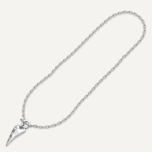 D&X Silver-Tone Plated T-Bar Heart Pendant Necklace