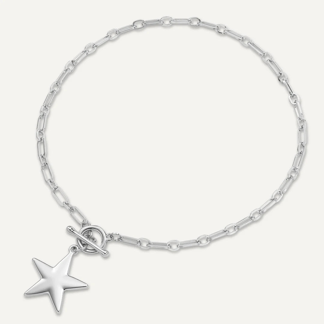 D&X Star Charm Silver Tone Plated T-Bar Necklace