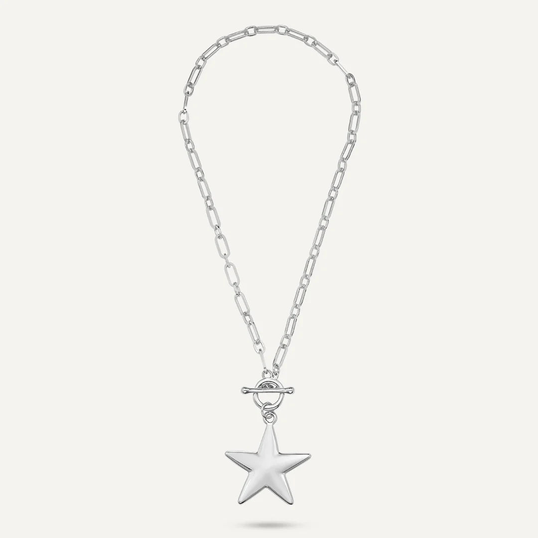 D&X Star Charm Silver Tone Plated T-Bar Necklace