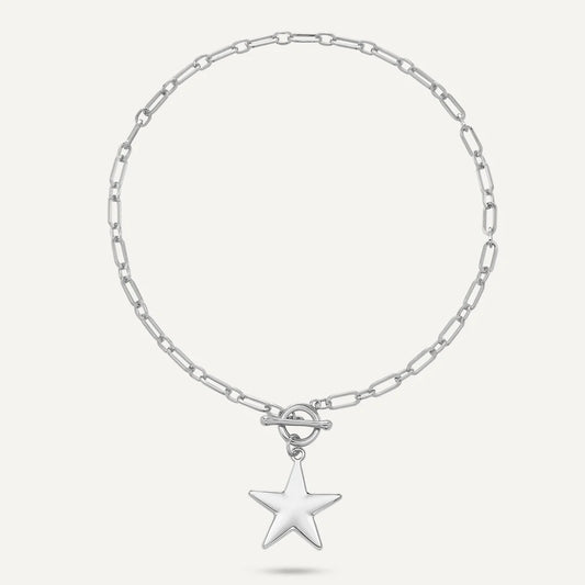 D&X Star Charm Silver Tone Plated T-Bar Necklace