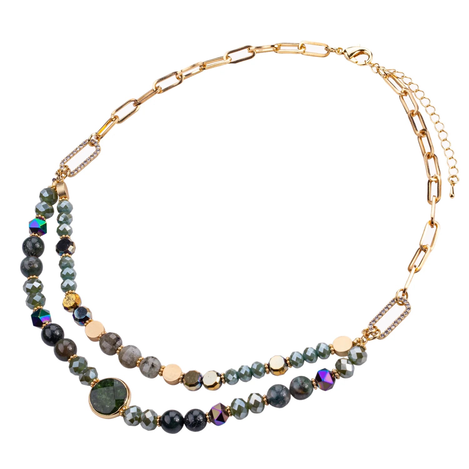 D&X Venus Semi-Precious Stone Gold & Green Crystal Short Necklace