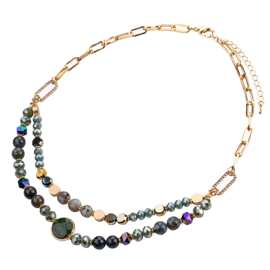 D&X Venus Semi-Precious Stone Gold & Green Crystal Short Necklace