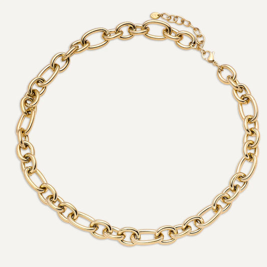 D&X Vibes 18K Gold Plated Stainless Steel Classic Oval Link Chain Clasp Necklace