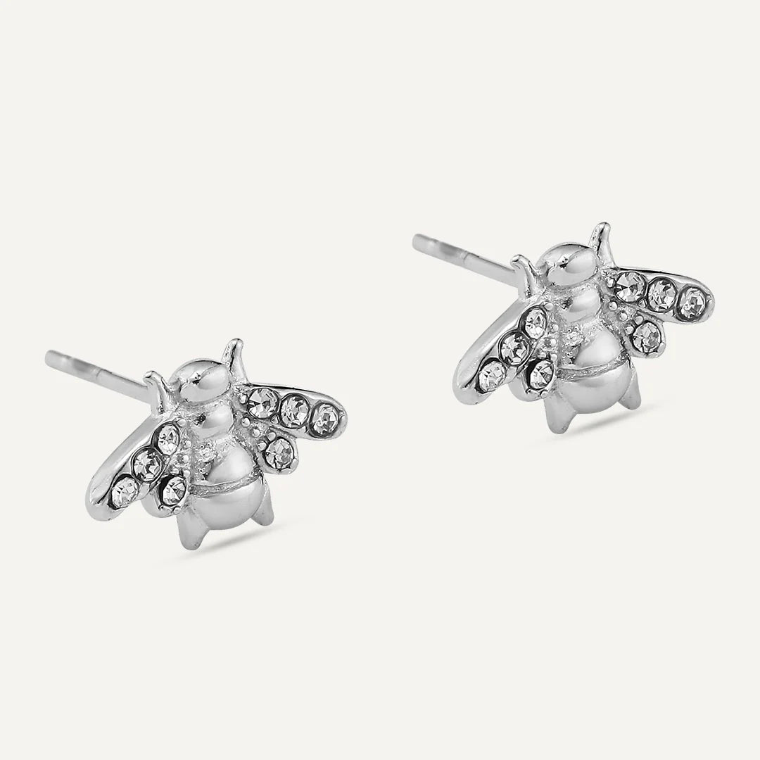 D&X Vibes Bee White Gold Plated Post Earrings