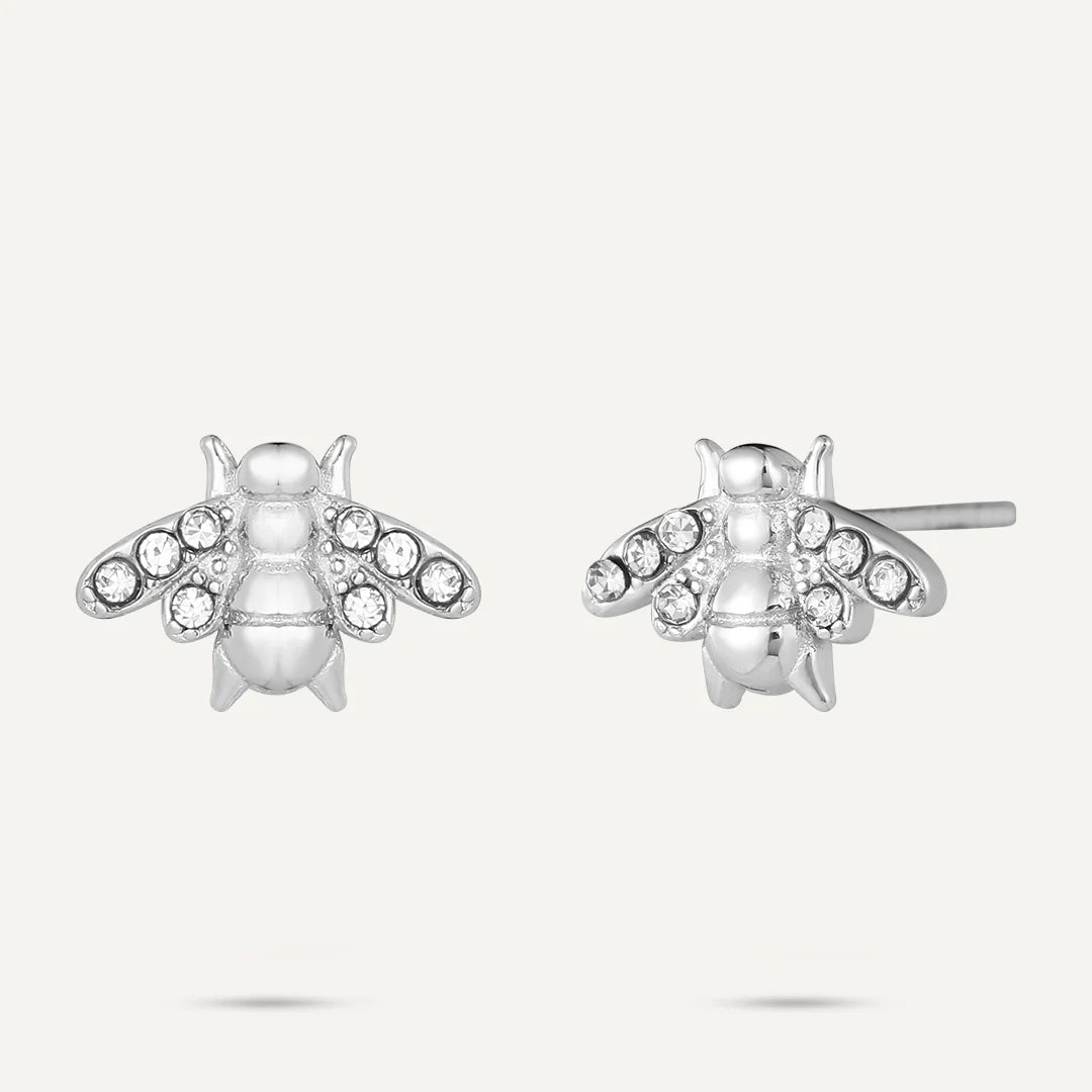 D&X Vibes Bee White Gold Plated Post Earrings