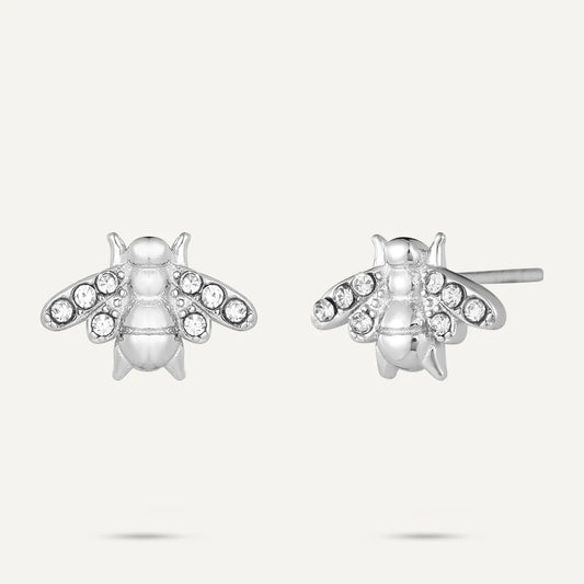 D&X Vibes Bee White Gold Plated Post Earrings