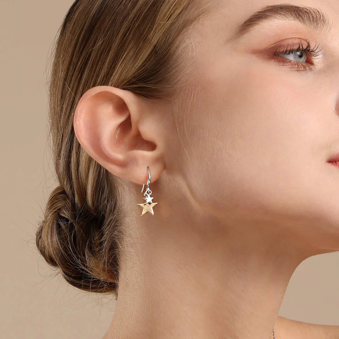 D&X Vibes Gold & Silver Plated Stainless Steel Hook Star Earrings