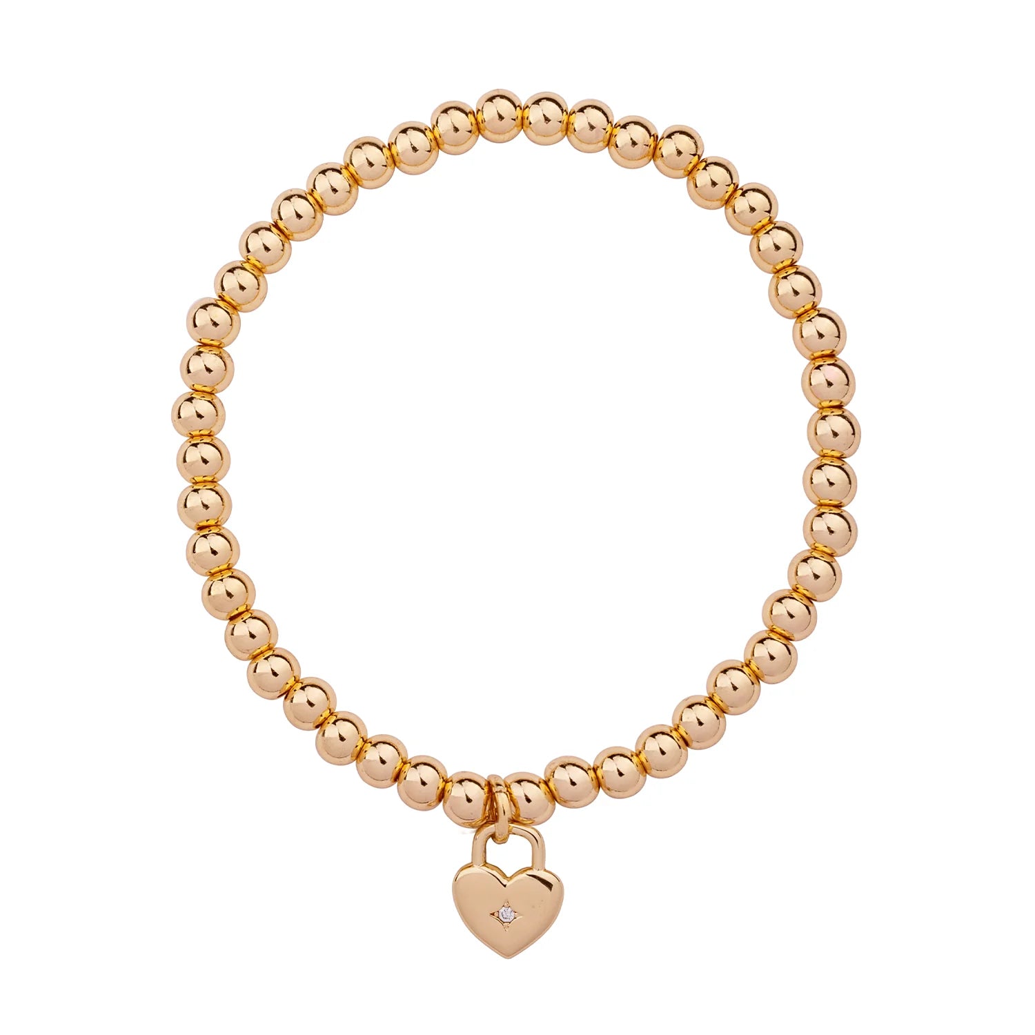 D&X Vibes Heart Lock Pendant Gold Plated Elasticated Bracelet