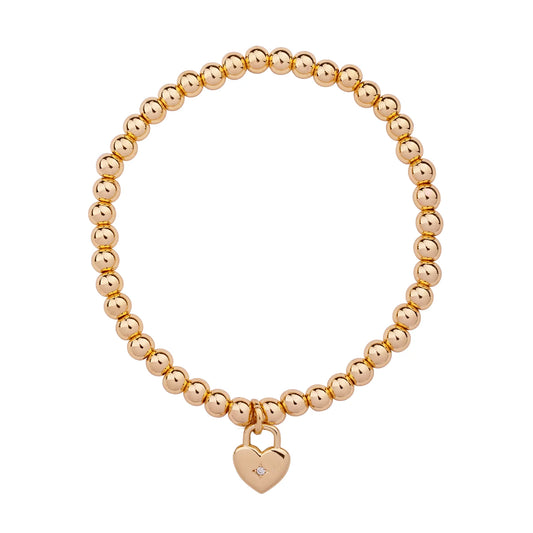 D&X Vibes Heart Lock Pendant Gold Plated Elasticated Bracelet