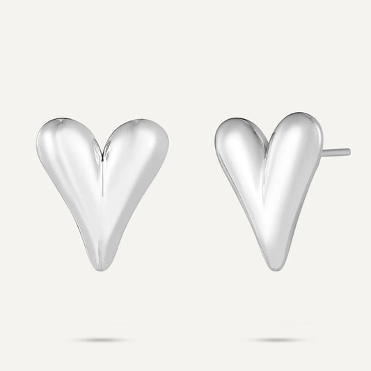 D&X Vibes Heart White Gold Plated Post Earrings