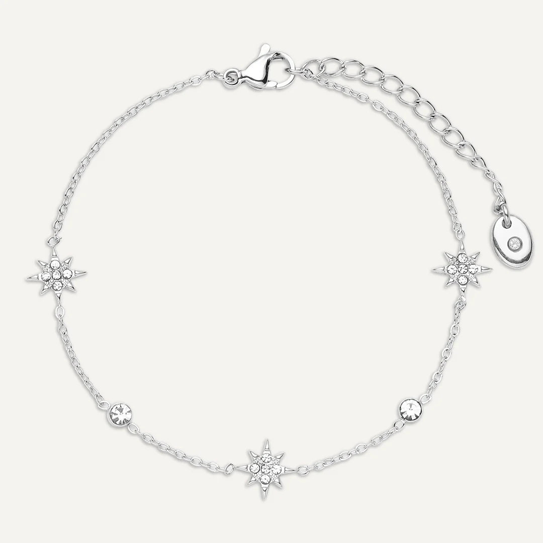 D&X Vibes Star Charms White Gold Plated Stainless Steel Clasp Bracelet