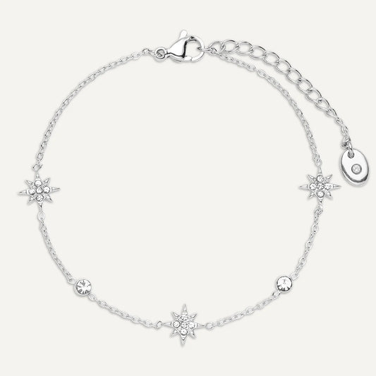 D&X Vibes Star Charms White Gold Plated Stainless Steel Clasp Bracelet