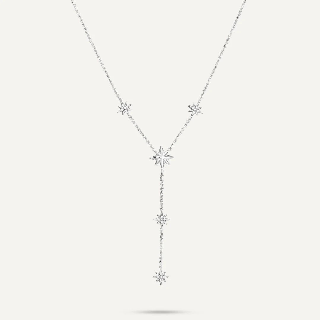 D&X Vibes Starburst Y Drop White Gold Plated Necklace