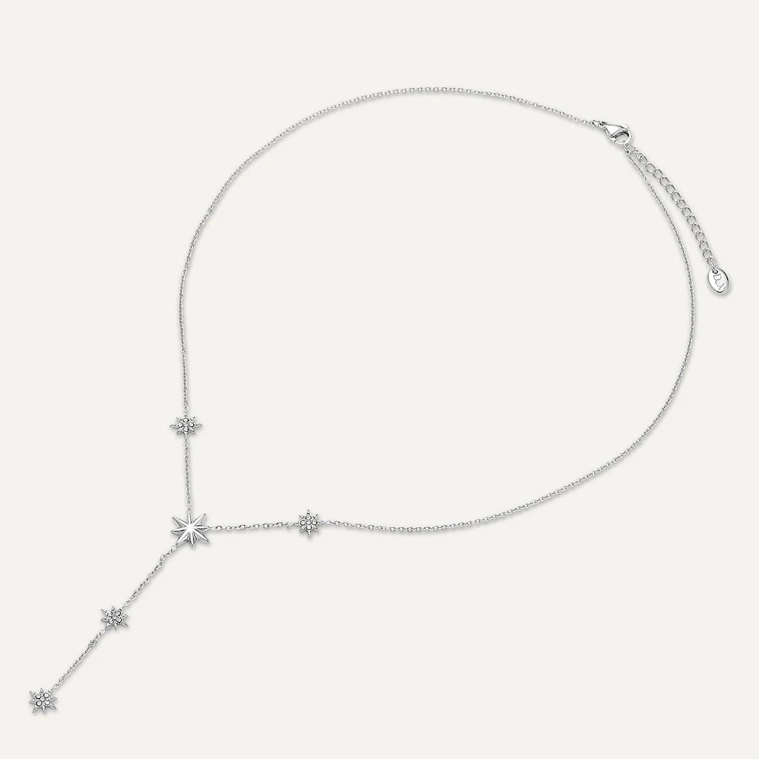 D&X Vibes Starburst Y Drop White Gold Plated Necklace